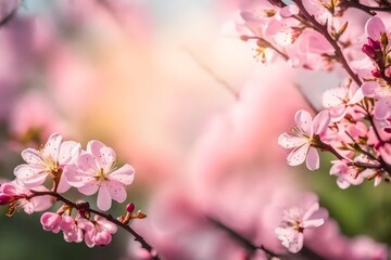 Spring border or background art with pink blossom