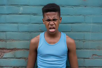 Young Man With His Mouth Open And Brick Wall In The Background
