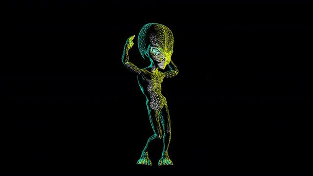 Seamless loopable animation of a metal alien dancing isolated with alpha channel.