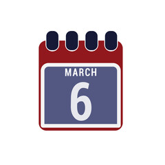 Calendar displaying day 6th (sixth) of the March - Day 6 of month. Illustration
