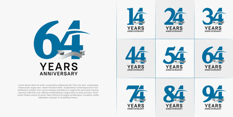 set of anniversary logo with blue number and silver ribbon can be use for celebration