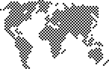 World map country from checkered black and white square grid pattern