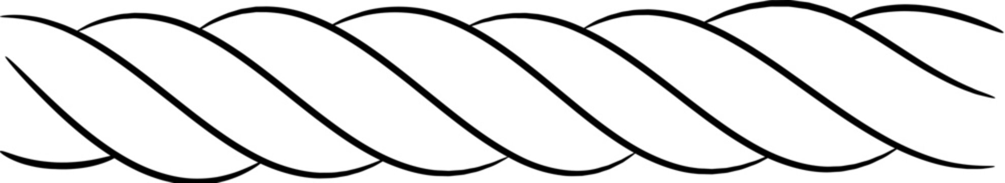 Rope, part of twisted rope from contour black brush lines different thickness on white background