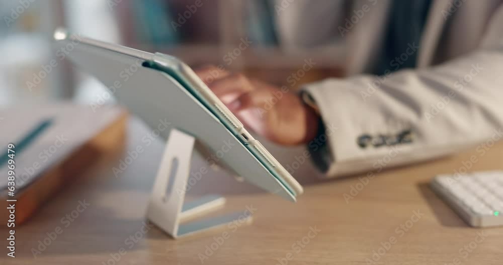 Fototapete Talking, typing and a businessman on a phone call with a tablet in an office for an email. Handheld, work and an employee reading on a technology app for communication while speaking on a mobile