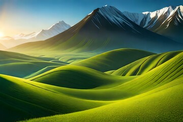 landscape with mountains and grass, ai generated