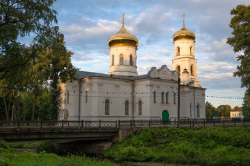 Fototapeta na wymiar Ancient Cathedral of the Epiphany (1814) on a sunny July morning. Vyshny Volochek, Russia