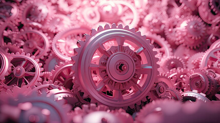 Pink gears and mechanisms background, Generative AI
