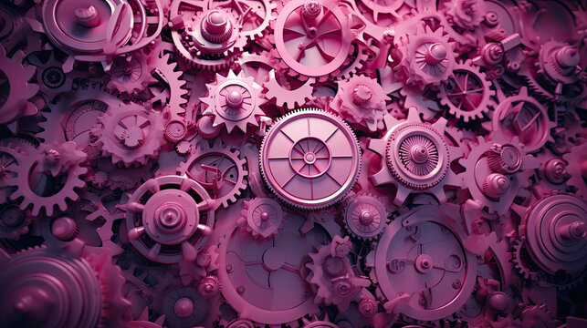 Pink gears and mechanisms background, Generative AI - Powered by Adobe