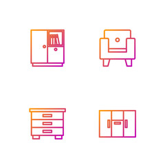 Set line Wardrobe, Furniture nightstand, and Armchair. Gradient color icons. Vector