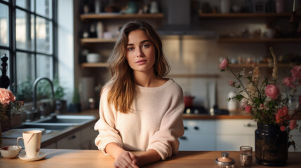 Portrait of a young girl in the kitchen