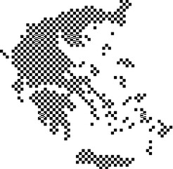 Greece map country from checkered black and white square grid pattern 