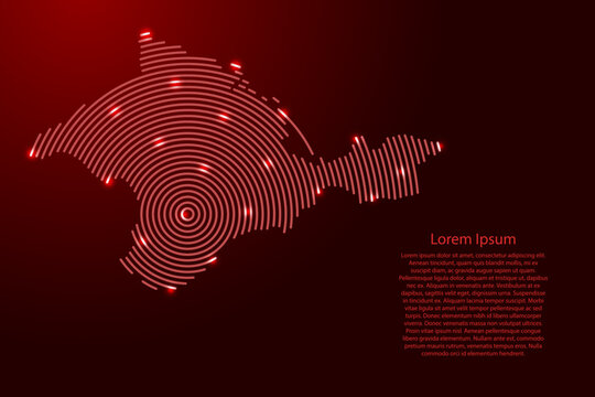 Crimea map from futuristic concentric red circles and glowing stars for banner, poster, greeting card