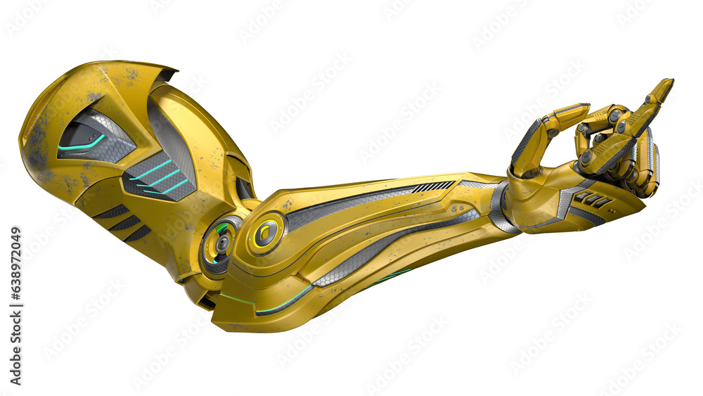 Poster 3d render of detailed robotic arm or futuristic cyber hand showing index finger or forefinger. isola