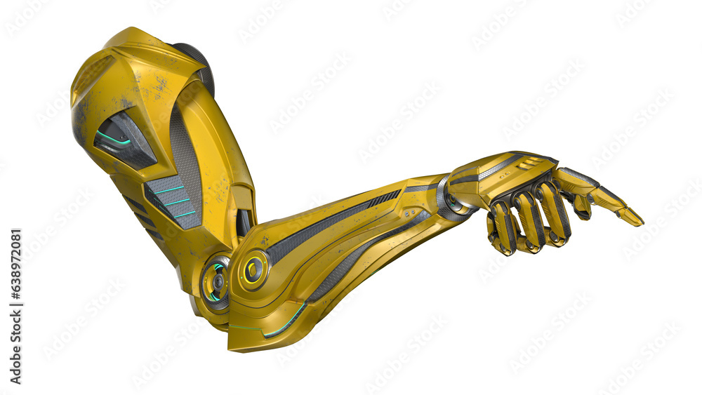 Poster 3d render of detailed robotic arm or futuristic cyber hand showing index finger or forefinger. isola