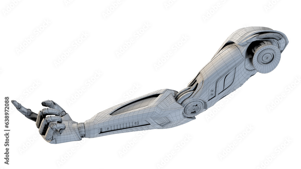 Poster 3d render of detailed robotic arm or futuristic cyber hand showing index finger or forefinger. isola