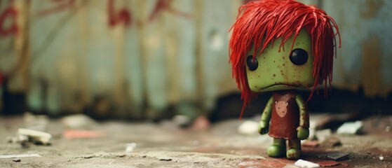Penniless poor cute toxic green zombie doll that was a passionate spray paint graffiti artist...