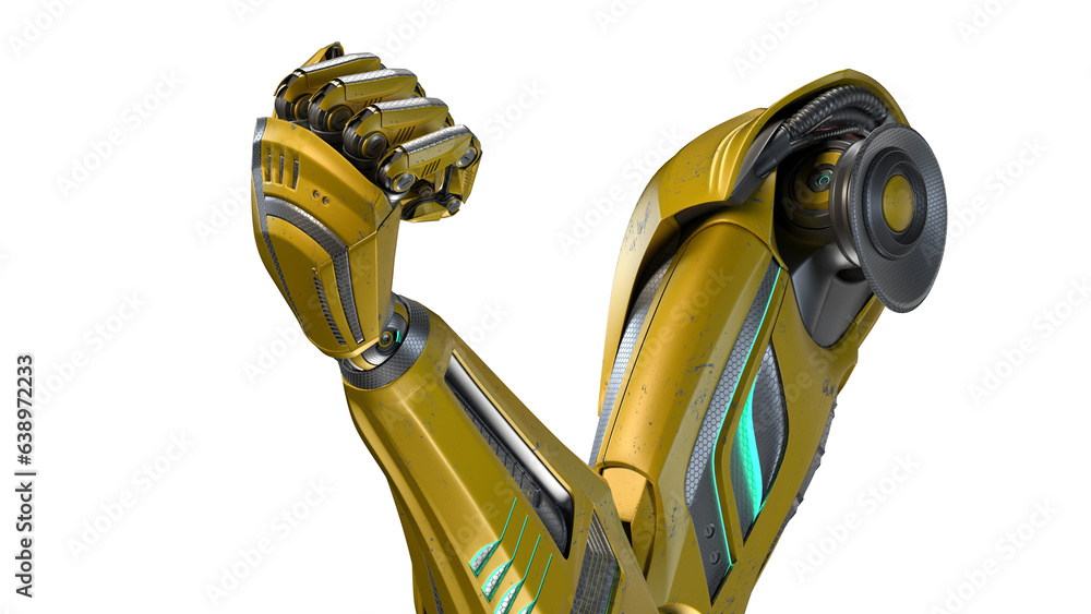 Poster 3d render of detailed robotic arm or futuristic cyber hand. isolated on transparent background