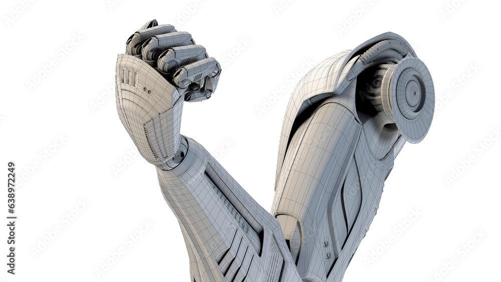 Poster 3d render of detailed robotic arm or futuristic cyber hand. isolated on transparent background in wi