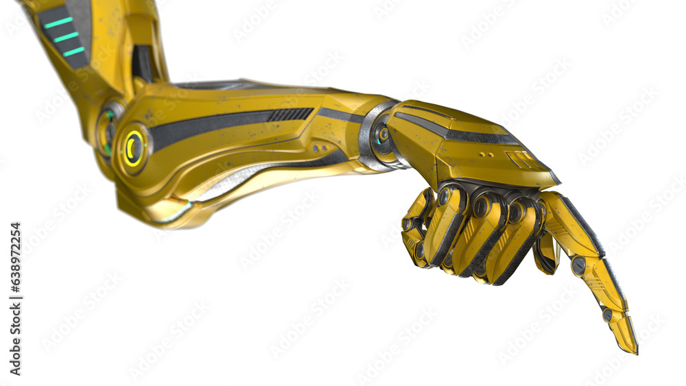 Poster 3d render of detailed robotic arm or futuristic cyber hand showing index finger or forefinger. isola
