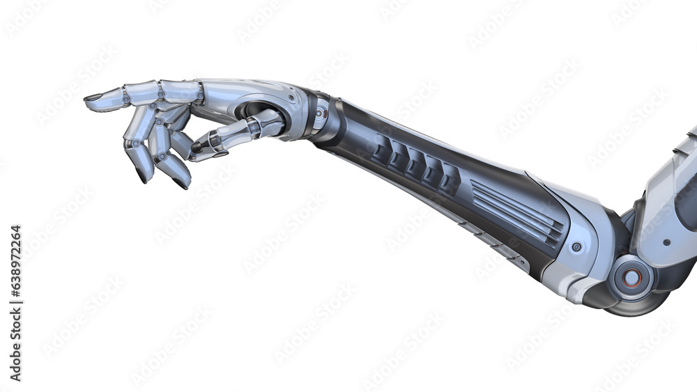 Poster 3d render of detailed robotic arm or futuristic cyber hand. isolated on transparent background