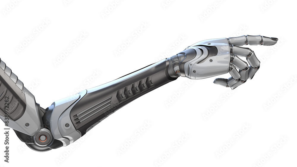 Poster 3d render of detailed robotic arm or futuristic cyber hand. isolated on transparent background