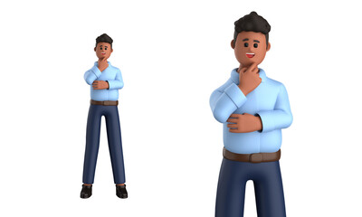 3d black businessman executive pose wearing suit standing with blank screen tablet, laptop isolated on white background, 3d rendering