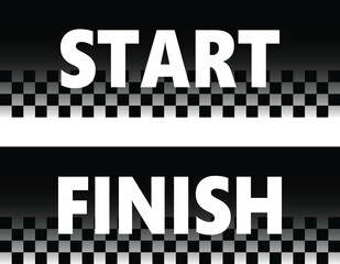 Start and finish lines, black banners. Finish and start line race track background top view. Vector