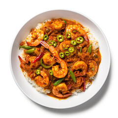 Chingri Bhapa Bangladeshi Dish On A White Plate, On A White Background Directly Above View
