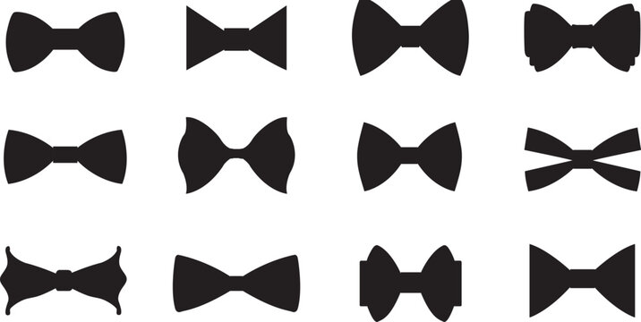 Black bow ties set. Set of bow tie silhouettes. Bow tie icons set. Vector illustration