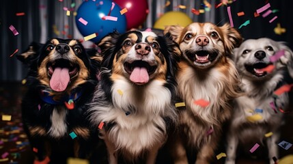 Happy dogs at a party. Generative AI