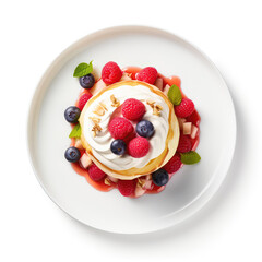 Pav New Zealand Dish On A White Plate, On A White Background Directly Above View