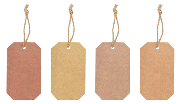 Set of blank craft paper tags isolated on transparent background