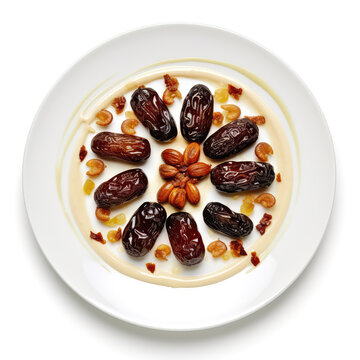 Tharid Saudi Arabian Dish On A White Plate, On A White Background Directly Above View