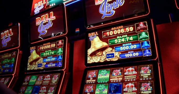 Slider shot of modern casino slot machines