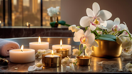 Beauty Spa Retreat with Candles and Flowers