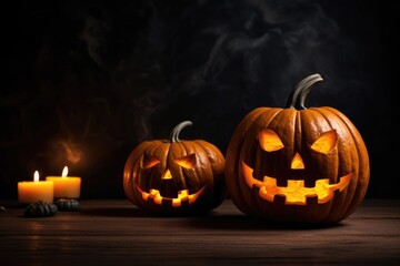 Halloween pumpkins on a wooden table