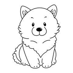 Akita dog, cute character coloring book outline vector illustration
