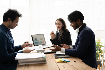 Business people meeting, Co investment discussion ideas concept. Board of directors planning project, considering business offer, sharing ideas for Business report