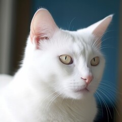 Portrait of a white cat with blue eyes on a white background