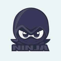 Ninja warrior icon. Simple black ninja head logo illustration design with text. Flat style ninja logo vector illustration