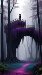 Fototapeta premium Mysterious colorful foggy forest mobile phone wallpaper 9:16 aspect ratio 