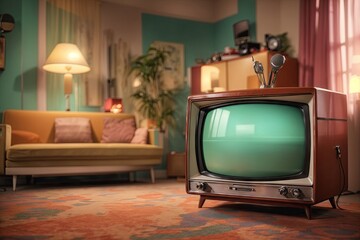 retro tv television at retro room background