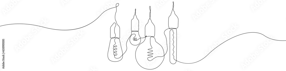 Poster light bulbs line continuous drawing vector. one line idea symbol vector background. innovation lamp 