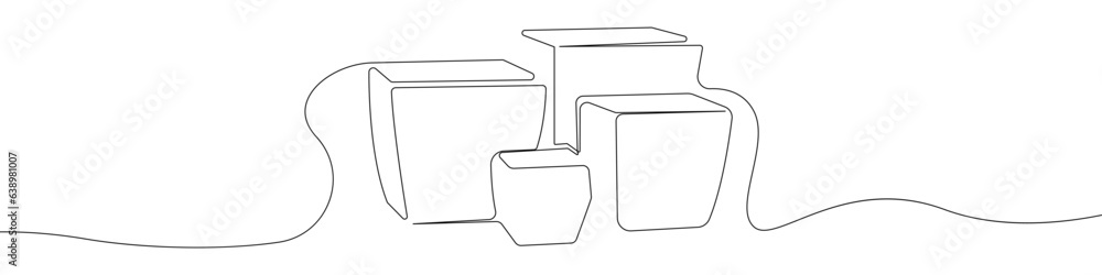 Wall mural Flower pot line continuous drawing vector. One line A set of pots vector background. Stands for flowers icon. Continuous outline of a Empty flower pot.