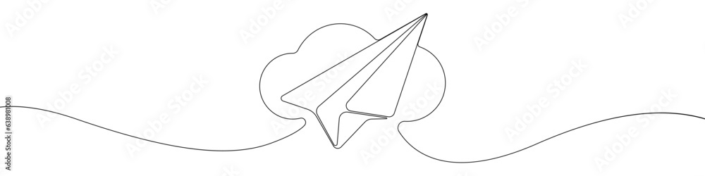 Poster airplane in the cloud line continuous drawing vector. one line plane vector background. cloud icon. 