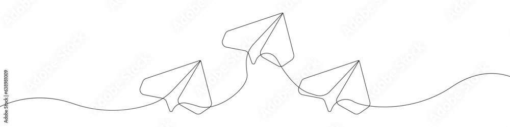 Poster paper airplanes line continuous drawing vector. one line paper plane vector background. toy airplane