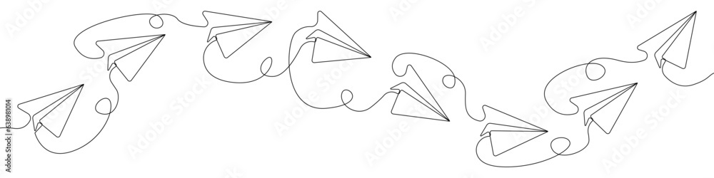 Aufkleber paper airplanes line continuous drawing vector. one line paper plane vector background. toy airplane