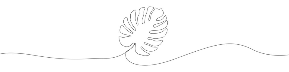 Monstera line continuous drawing vector. One line Monstera Leaves vector background. Plant Monstera icon. Continuous outline of a Monstera flower pot.