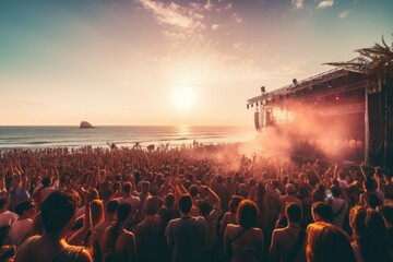 Fototapeta na wymiar Crowd of people at the concert, beach scene
