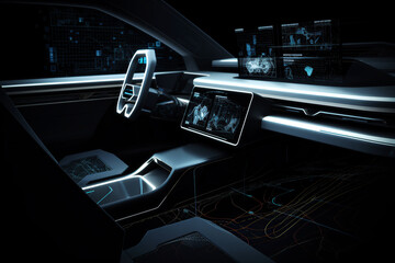 Fototapeta na wymiar ai generated driverless car interior with futuristic dashboard for autonomous control system .
